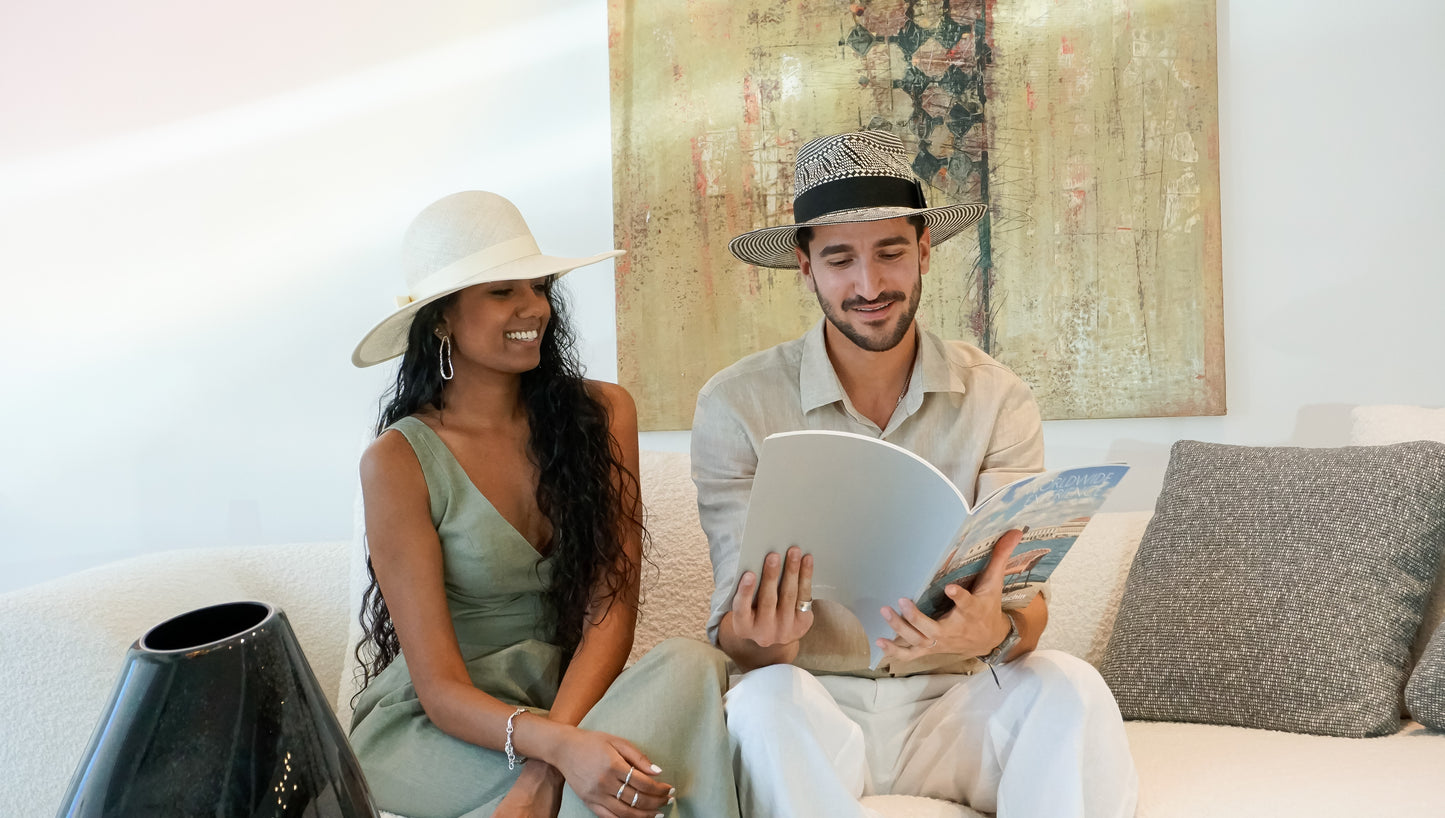 Odysseus Fedora Hat in Two-Tone Patterned Fine Straw with Sterling Lyre
