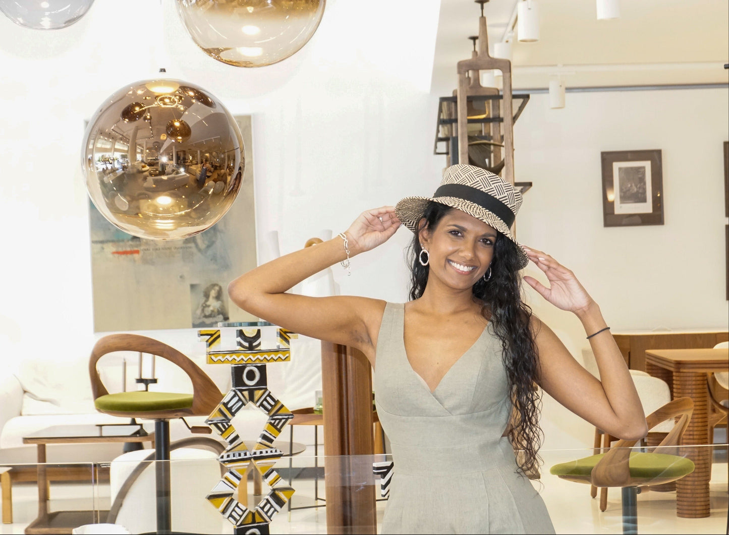 Leto Panama Hat in Geometric Weave with Bow and Sterling Lyre