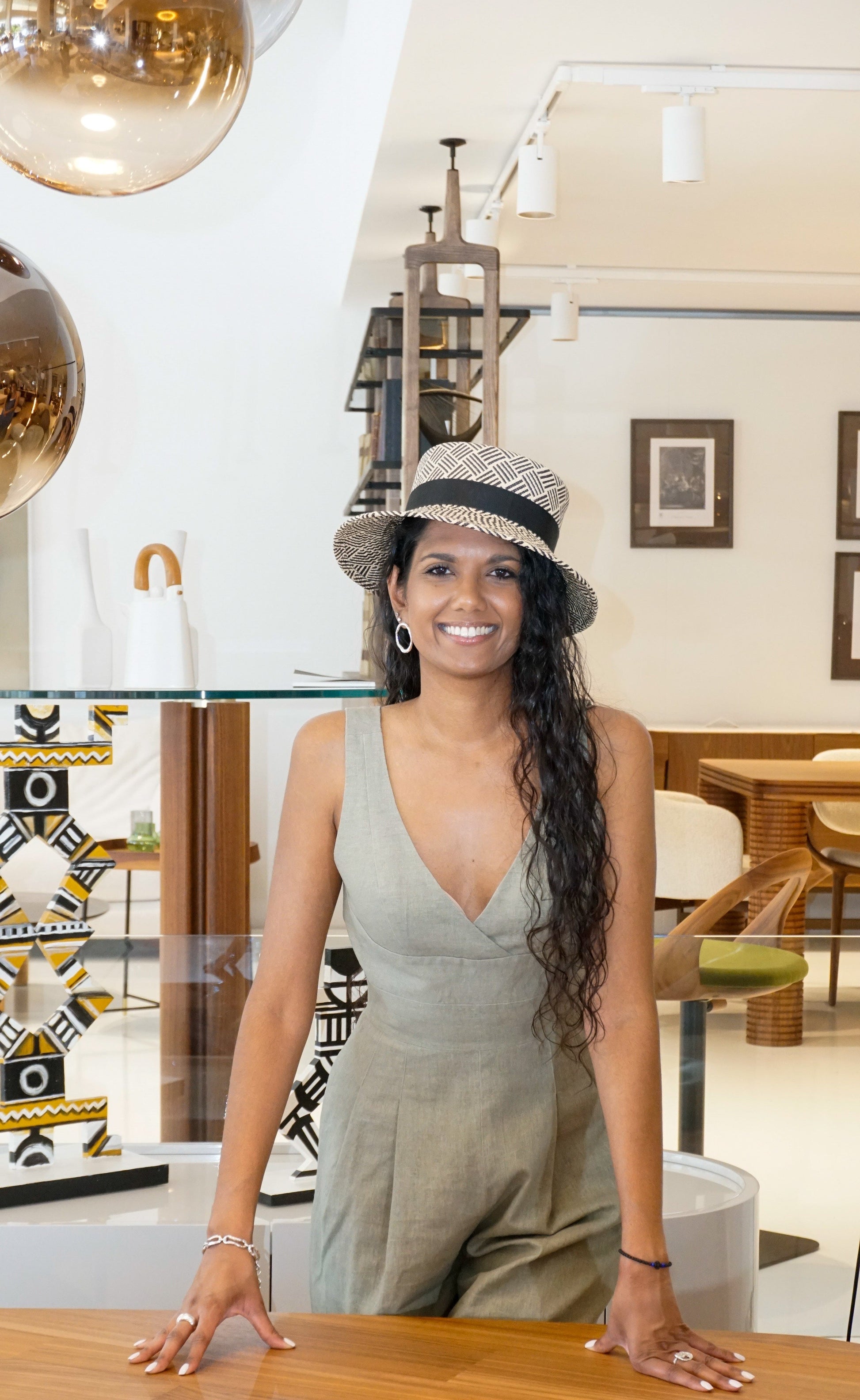 Leto Ode pale cream and black boater hat in Panama straw by Anna Xaniotaki - front side view