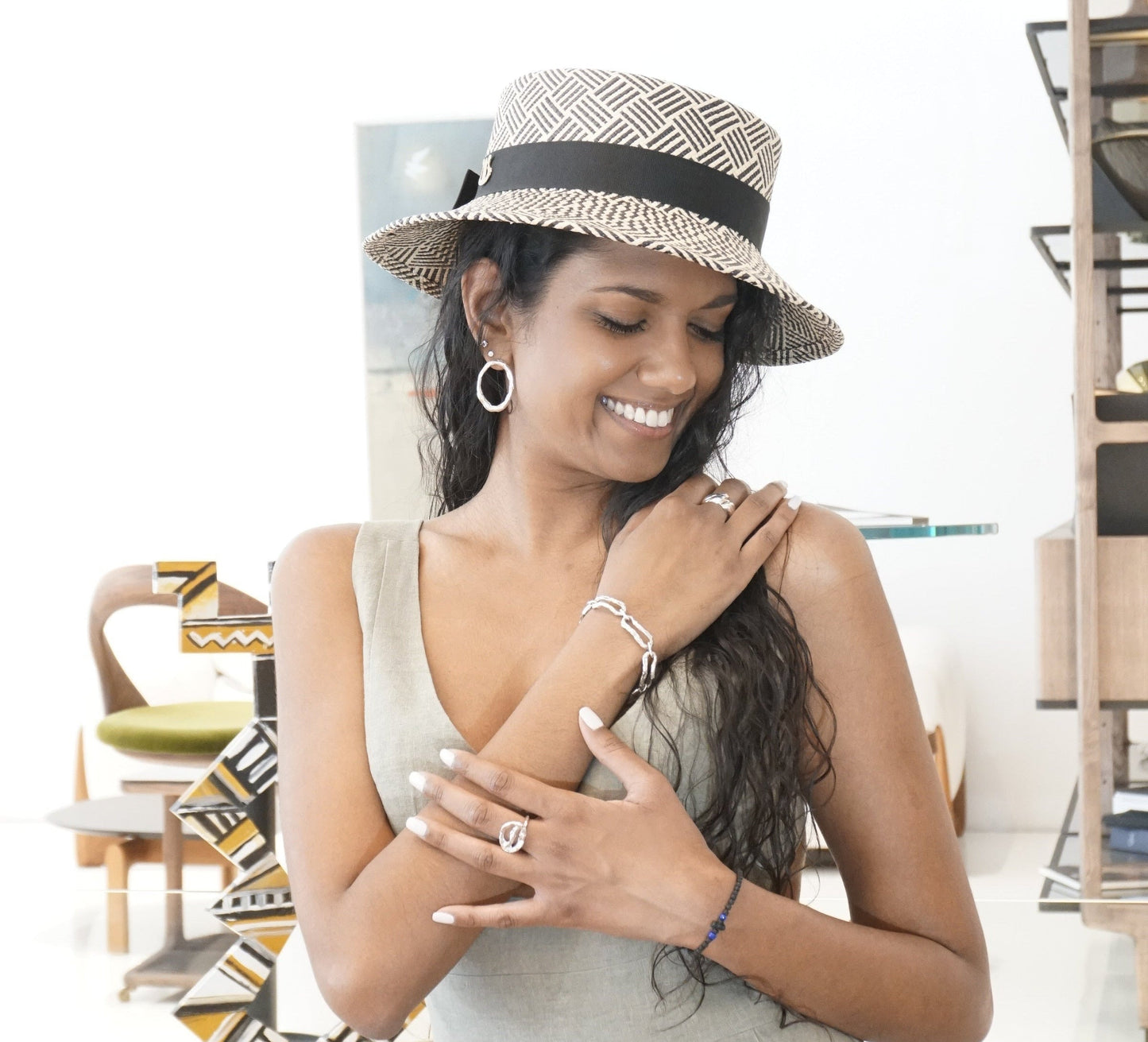 Leto Ode boater hat in Panama Straw by Anna Xaniotaki