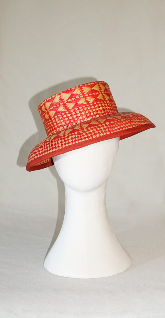 Eos Mid Brim Hat in Red & Natural Paper Straw by Anna Xaniotaki, front view