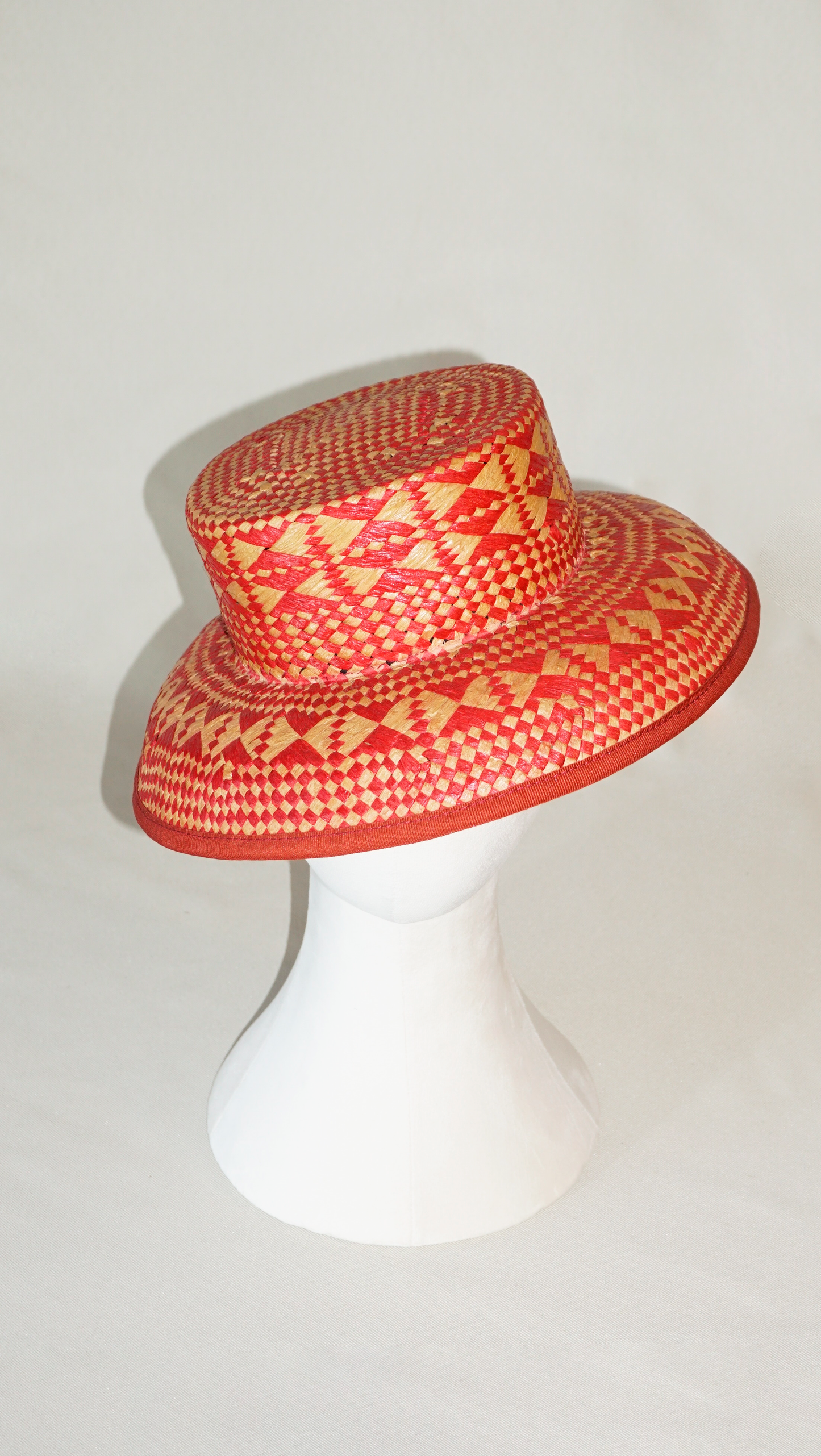 Eos Mid Brim Hat in Red & Natural Paper Straw by Anna Xaniotaki, front view