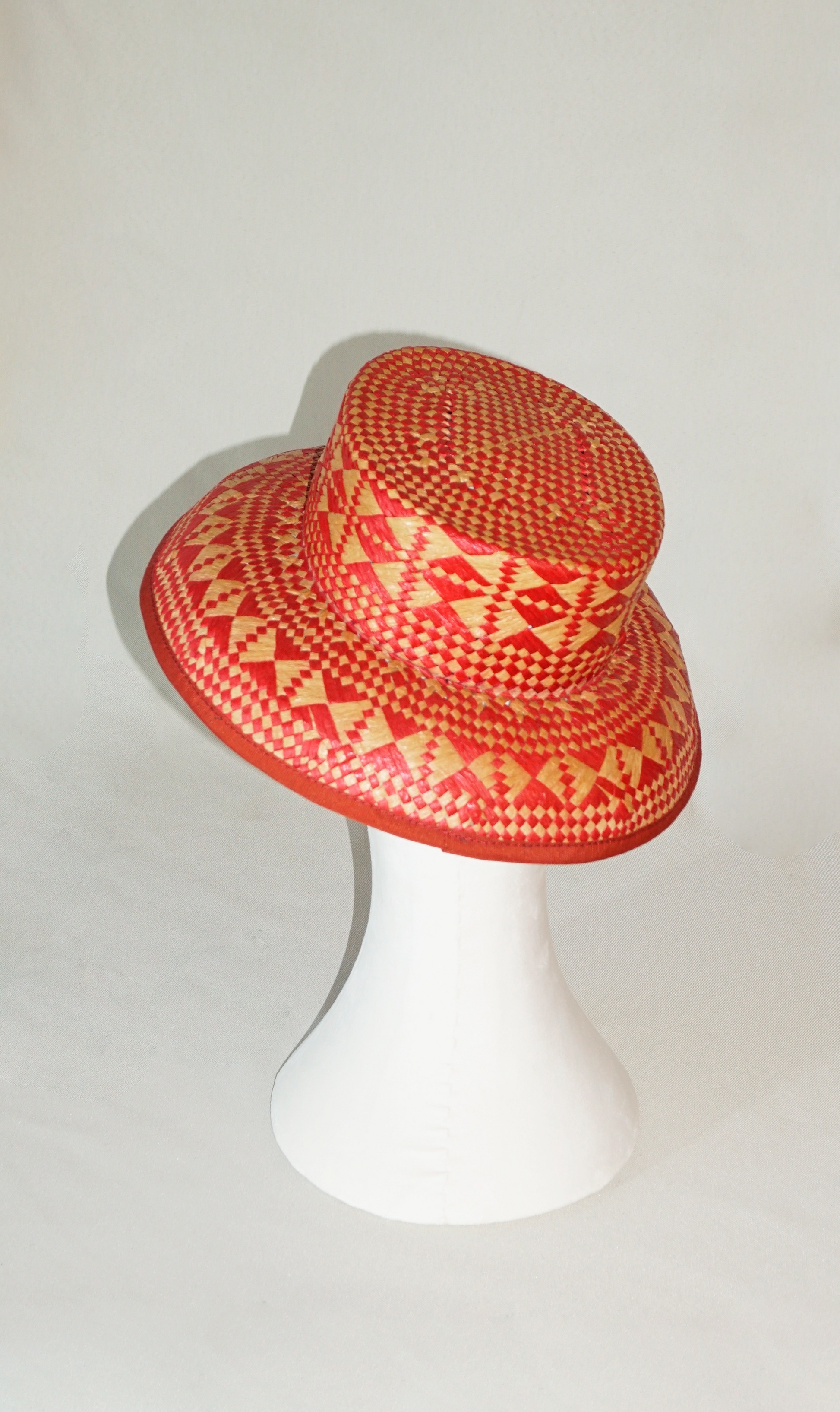 Eos Mid Brim Hat in Red & Natural Paper Straw by Anna Xaniotaki, back view