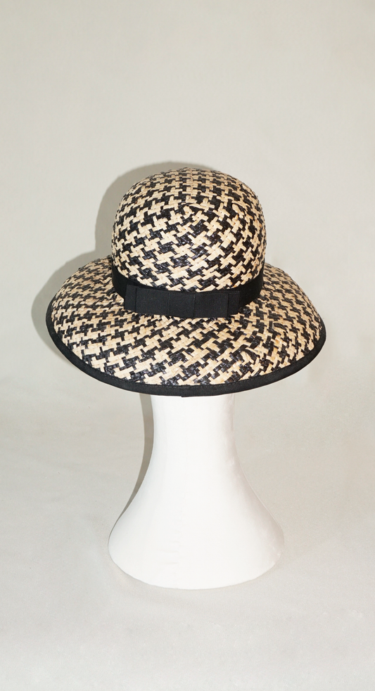 Melia Hat in Black & Natural Raffia Straw by Anna Xaniotaki back view