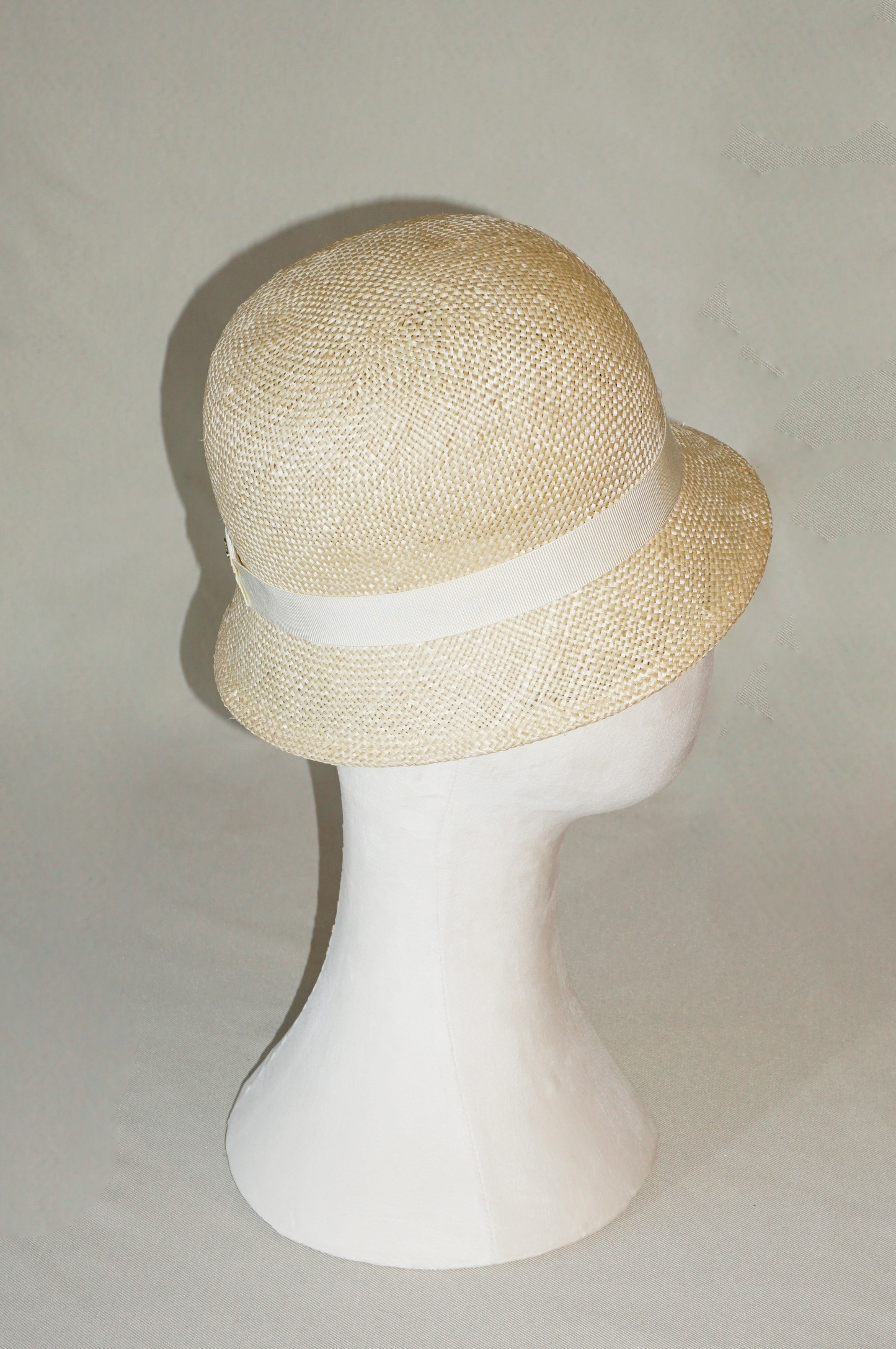 Selene Cloche Hat in Champagne Italian Straw with Gold Lyre by Anna Xaniotaki, right side view