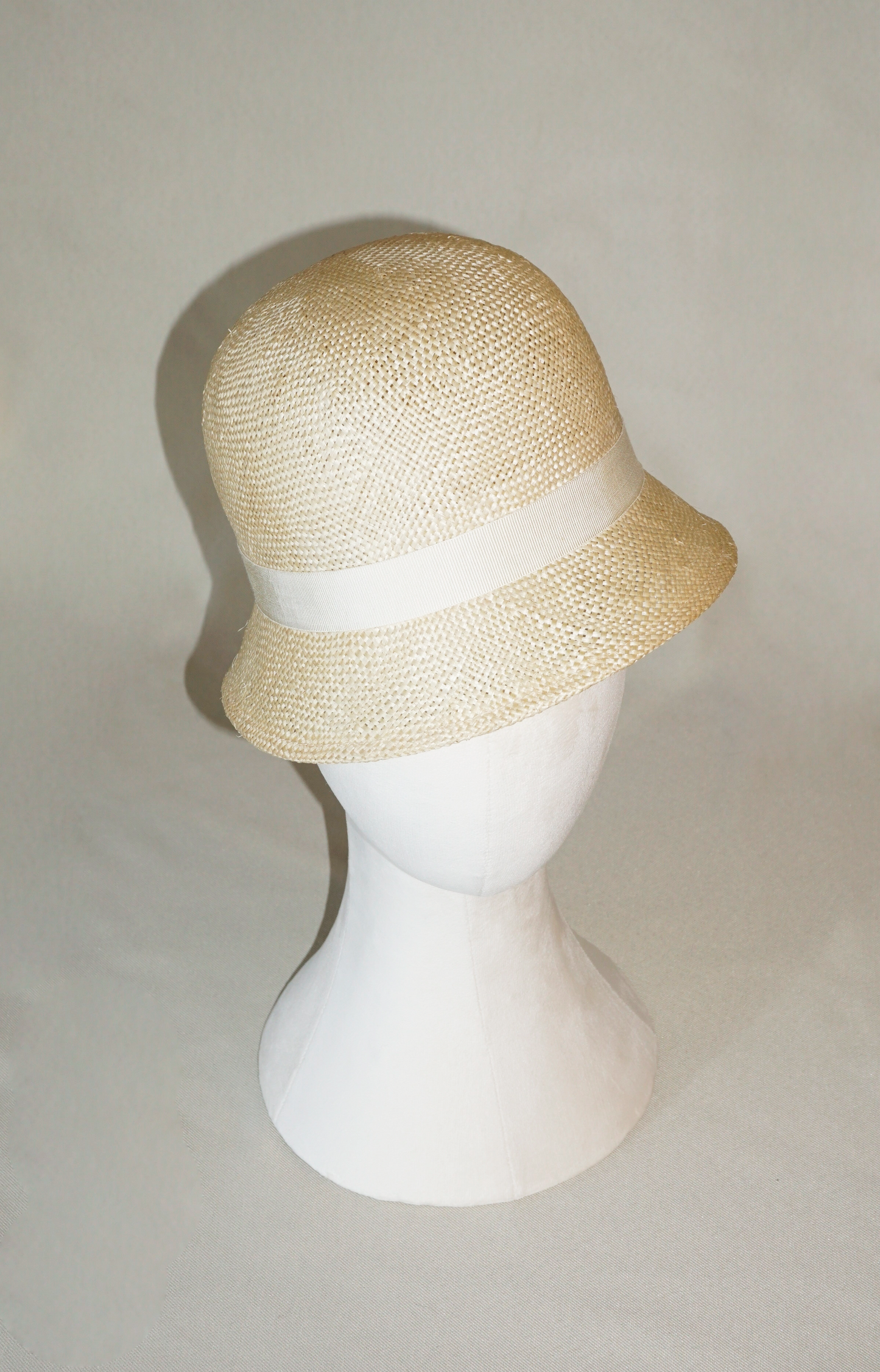 Selene Cloche Hat in Champagne Italian Straw with Gold Lyre by Anna Xaniotaki front view